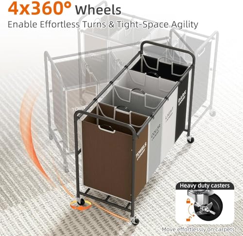 Laundry Hamper Sorter Cart with 4 Sections