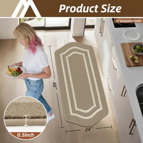 Long Kitchen Floor Mats for in Front of Sink Super Absorbent Kitchen Rugs and Mats 24"x48" Non