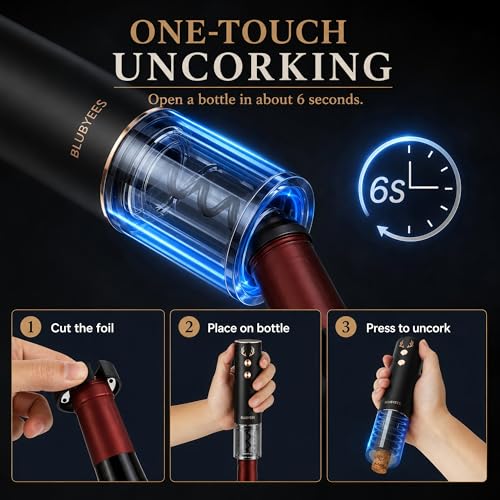 4-in-1 Rechargeable Electric Wine Opener Set - Automatic Corkscrew, Foil Cutter, Aerator Pourer, Vacuum Stopper - Wine Lovers Gifts for Women and Men