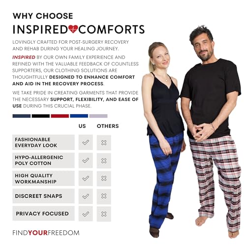 Unisex Tearaway Post Surgery Recovery Pajama Pants with Side Snaps & Pockets
