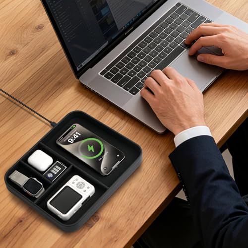 Faux Leather Valet Tray With Built in 2 In 1 Wireless Charging Compitable With iPhone