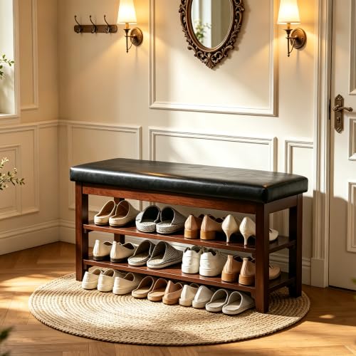 40" Shoe Bench with Leather Cushion