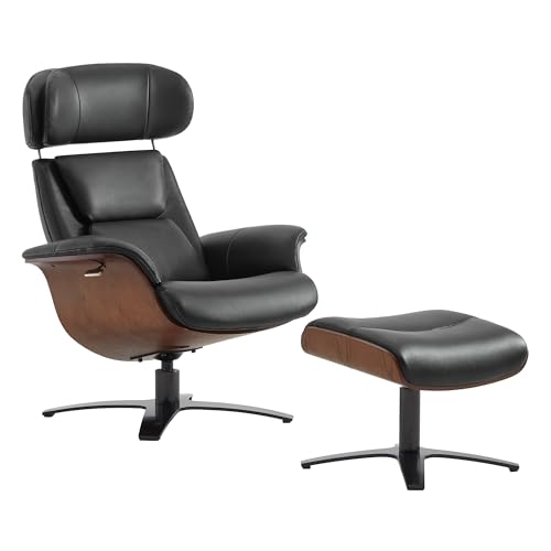 Reclining Swivel Chair with Adjustable Headrest and Ottoman for Living Room