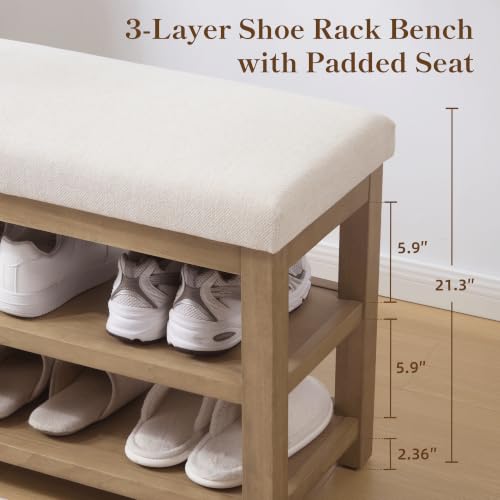 Shoe Rack Bench with Leather Cushion