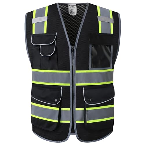9 Pockets Class 2 High Visibility Zipper Front Safety Vest With Reflective Strips Meets ANSI
