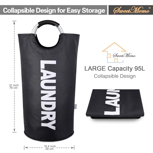 Large Laundry Basket Collapsible Laundry Hamper Tall Clothes Baskets Folding Washing Bin Foldable Fabric Hamper Bags for Bedroom Laundry Room Closet Bathroom College