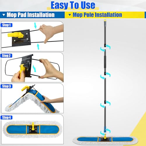 36" Commercial Dust Mop for Floor Cleaning with Replacement Mop Pads