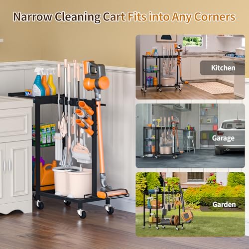Broom Holder with Cleaning Supplies Organizer & Large Capacity