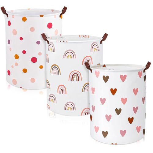 3 Pieces Large Laundry Hamper Round Collapsible Organizer Storage Bin Waterproof Foldable Dirty Clothes Laundry Basket for Home Bathroom