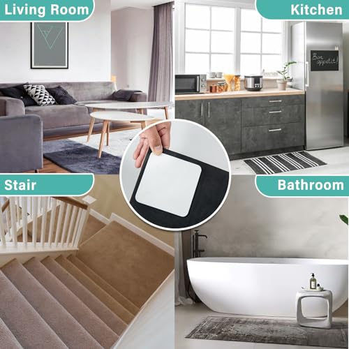 4 Pack) Rug Pad Gripper for Hardwood Floors No Damage, Carpet Tape for Area Rugs Reusable Kitchen Non Slip Rug Pads