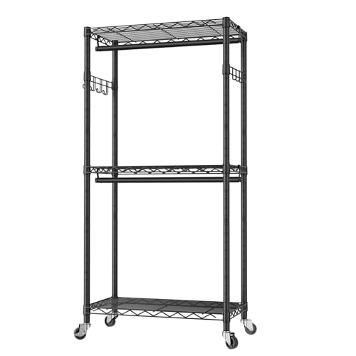 Heavy Duty Rolling Clothes Rack Wheels Portable Metal Garment Rack