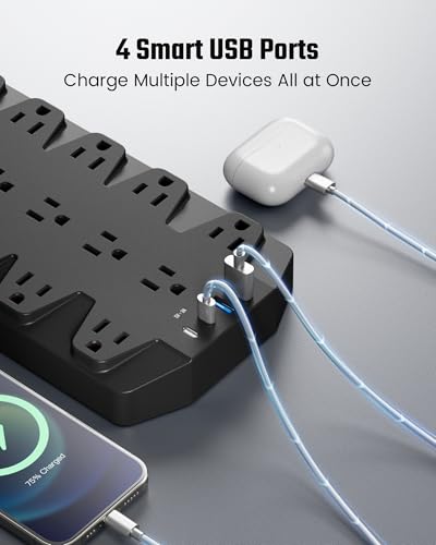 18 Outlet Surge Protector Power Strip with 2 USB C and 2USB A