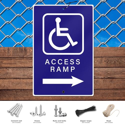 Handicap Access Ramp Sign 8 × 12 Inch Aluminum Waterproof Right Arrow Direction Signage Reflective ADA Accessibility Symbol Wheelchair Signs
