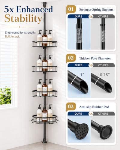 Rustproof Corner Shower Caddy Tension Pole for Bathroom Organizers