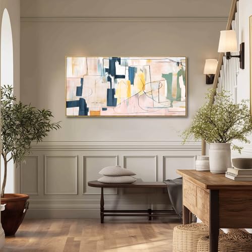 Large Wall Art for Living Room Pink Wall Decor White Flowers Artwork Canvas Poster Pictures Black Arts Abstract Gold Paintings for Girls Women Room Office