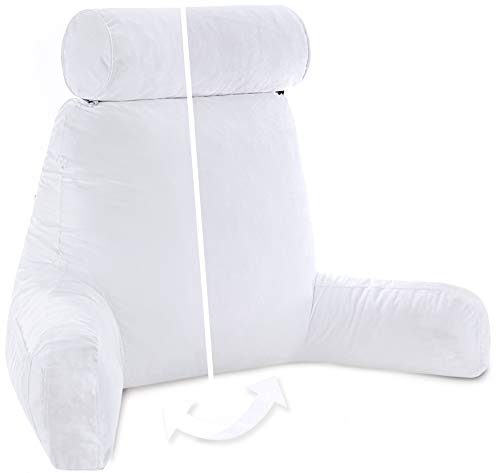 Adult Reading Sit Up Bed Rest Pillow for Bed with Arms & Neck Roll on Bungee Cord