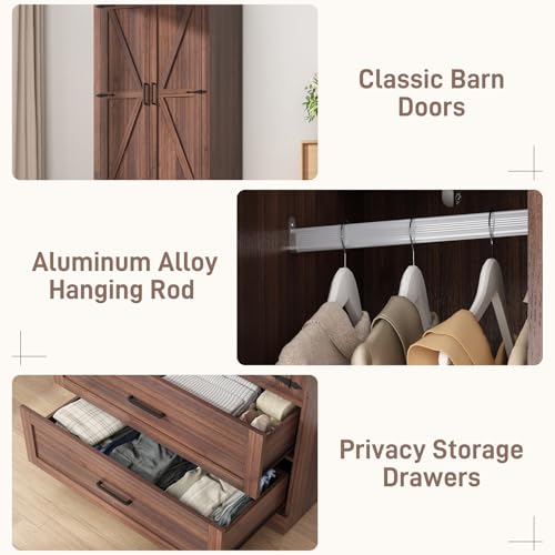 4 Doors Wardrobe Armoire Closet with Doors and Drawers