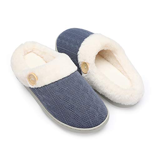 Womens Slipper Warm Comfy Memory Foam House Slippers Knitted Shoes Faux Fur Lined Anti