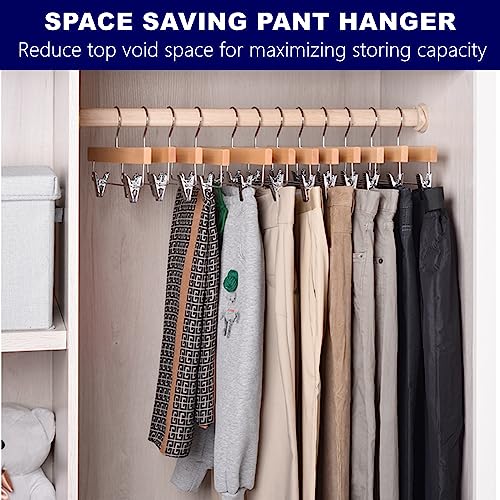 24 Pack Natural Wooden Pants Hangers with Clips