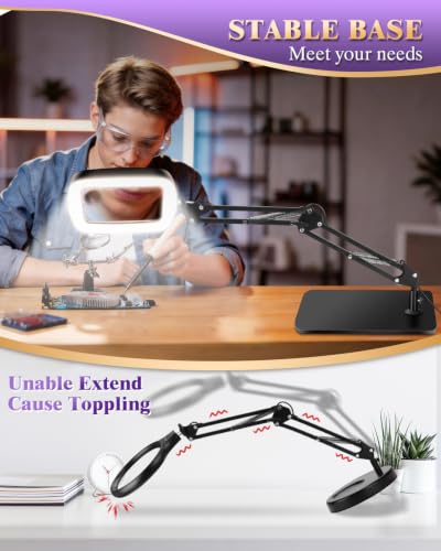 10X 30X Large Magnifying Glass with Light and Stand
