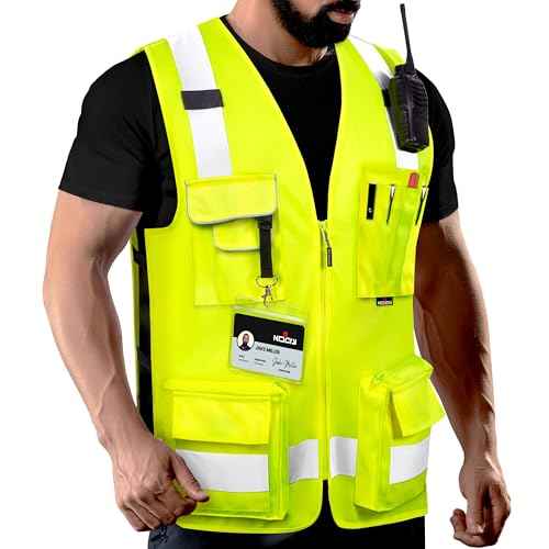 Reflective Safety Vest Men Women ANSI Class 2 Hi Vis Vest Neon Yellow with Pockets Reinforced Stitching Durable