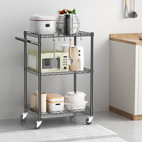 Metal Rolling Utility Cart with Wheels Commercial Grade Kitchen Trolley