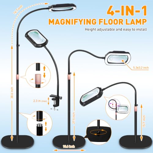 12X 30X Square Gooseneck Floor Magnifying Glass with Light and Stand
