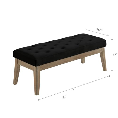 Velvet Upholstered Buttons Tufted Entryway Bench with Solid Wood Leg