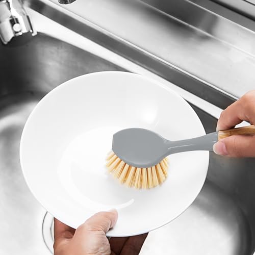 2 Pack Kitchen Dish Brushes with Bamboo Handle
