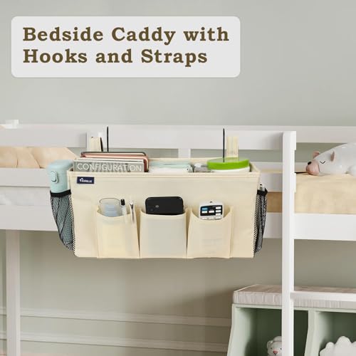 Bedside Organizer with Hook Bedside Caddy Hanging Storage Bag with Adjustable Straps and Water Bottle Holder for Home College Dorm Bunk Bed Accessories