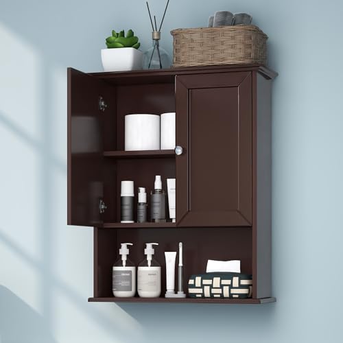 Bathroom Wall Cabinet Wooden Medicine Cabinet Buffering Hinge MDF Material Storage Organizer and Adjustable Shelves Cupboard Storage Cabinet with Large Space