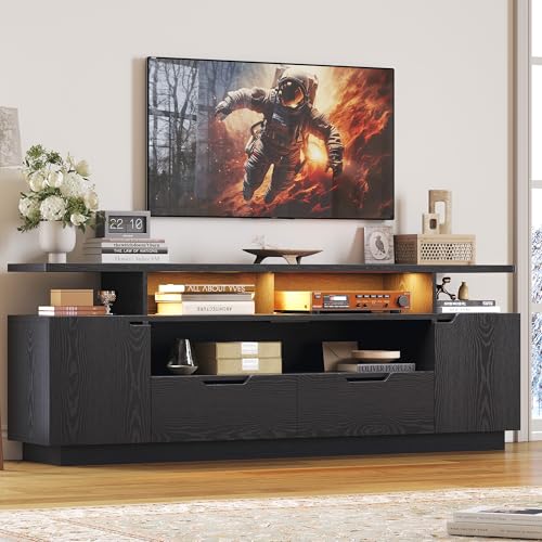 TV Stand for TVs 85 inch with Power Outlet and LED Lights