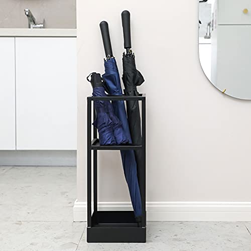 20 Inch Tall Modern Metal Geometric Freestanding Entryway Umbrella Rack or Cane Holder with Shelf for Small Umbrellas and Bottom Drip Tray