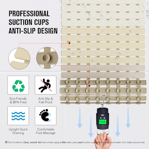 Bath Tub Shower Mat Non Slip Bathtub Mats for Bathroom Shower Floor Mat Bath Mats for Shower Tub Anti Slip Shower Mat with Drain Hole and Large Suction Cups
