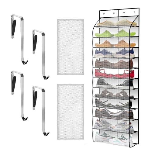 Over The Door Shoe Organizer with 12 Large Breathable Pockets
