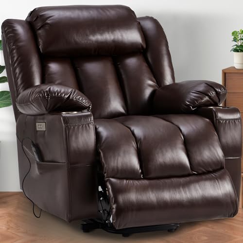 Power Lift Recliner Leather Chair Sofa with Massage & Heat