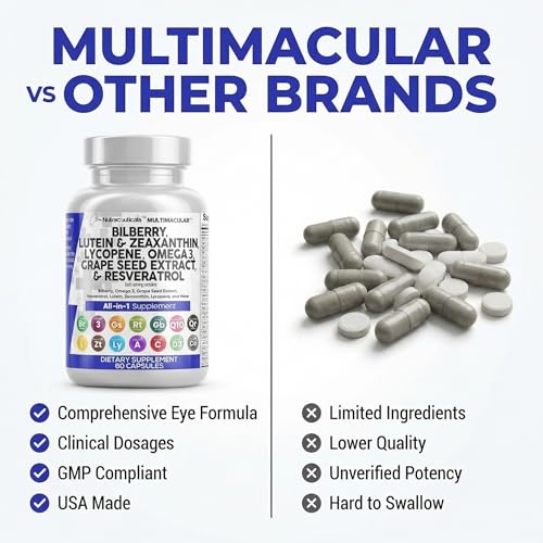 Clean Nutra Eye Vitamins with Bilberry Lutein and Zeaxanthin Supplements Lycopene 40mg Resveratrol Grape Seed Astaxanthin for Eyes