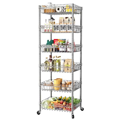 6 Tier Shelf Wire Shelving Adjustable Storage Shelves Basket Rack