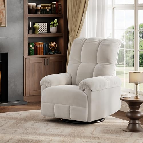 Swivel Rocking Nursery Recliner Chair Rocker Recliner Glider Deep Seat PU Leather Sofa Chair with high Backrest for Nursery