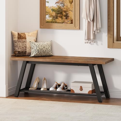 Industrial Entryway Bench Rustic Wood and Metal Storage Bench for Indoor Living Dining Room Bedroom Long Shoe Benches Seat