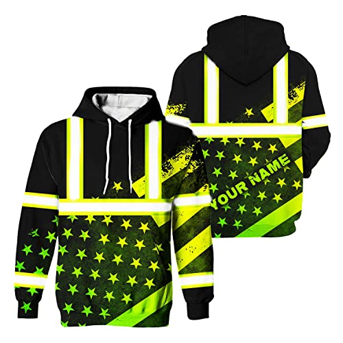 US Flag High Visibility Hoodie for Men Reflective Hoodie Safety Workwear for Worker Runner Patriotic ACC02