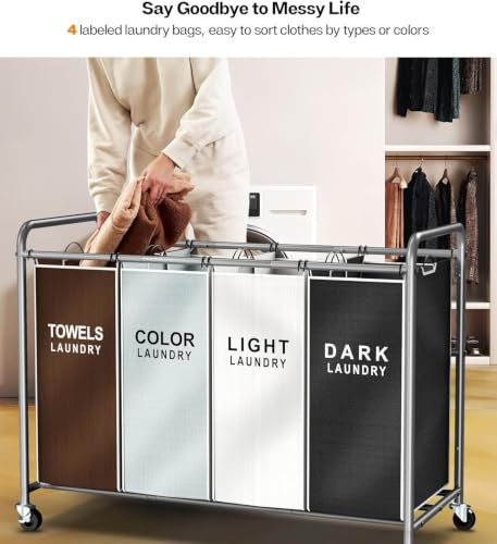 Laundry Hamper Sorter Cart with 4 Sections
