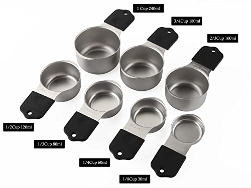 Magnetic Measuring Cups and Spoons Set Including 7 Heavy Duty Stainless Steel Measuring Cup 8 Double Sided Measuring Spoons with 1 Leveler for Dry and Liquid Ingredients