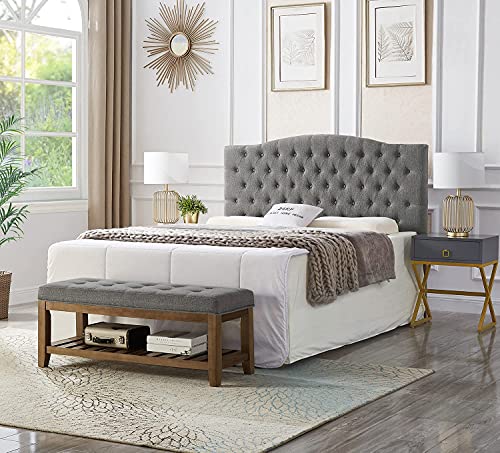 Large Rectangular Upholstered Tufted Linen Ottoman Bench