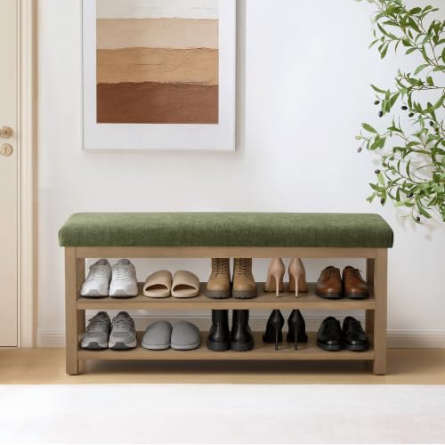 Shoe Rack Bench with Leather Cushion