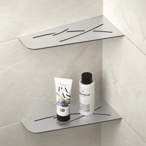 Corner Shower Shelf 12" 304 Stainless Steel Quadrilateral Corner Shelves Recessed Bathroom Storage Shampoo Holder Organizer