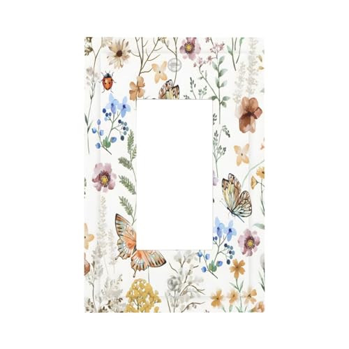 Blue Dandelion Vintage Floral Boho Flower Light Switch Cover Plate 1 Gang No Device Blank Electrical Wall Plates Faceplate Decorative Switch Plate Covers for Bedroom Living Room Home Decor