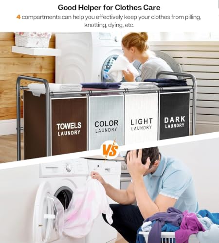 Laundry Hamper Sorter Cart with 4 Sections
