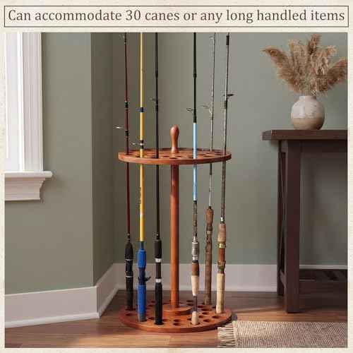 Rustic Wooden Walking Cane Stand Rack for 30 Canes