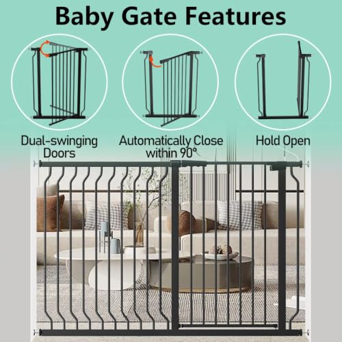 Black 40.55" Extra Tall Wide Baby Gate Pressure Mounted Walk Through Child Kids Safety Toddler Tension Pet Dog Gates with Extension for Doorways Kitchen